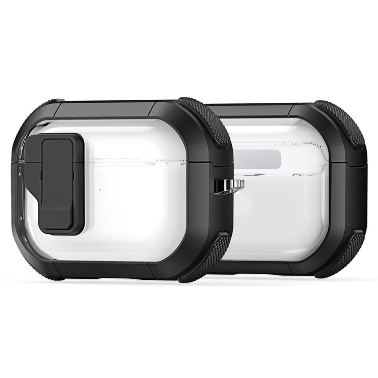 DUX DUCIS Serie PECN para Estuche de auriculares Apple AirPods Pro 2 Cubierta de auricular de doble color con gancho - Negro+Negro 