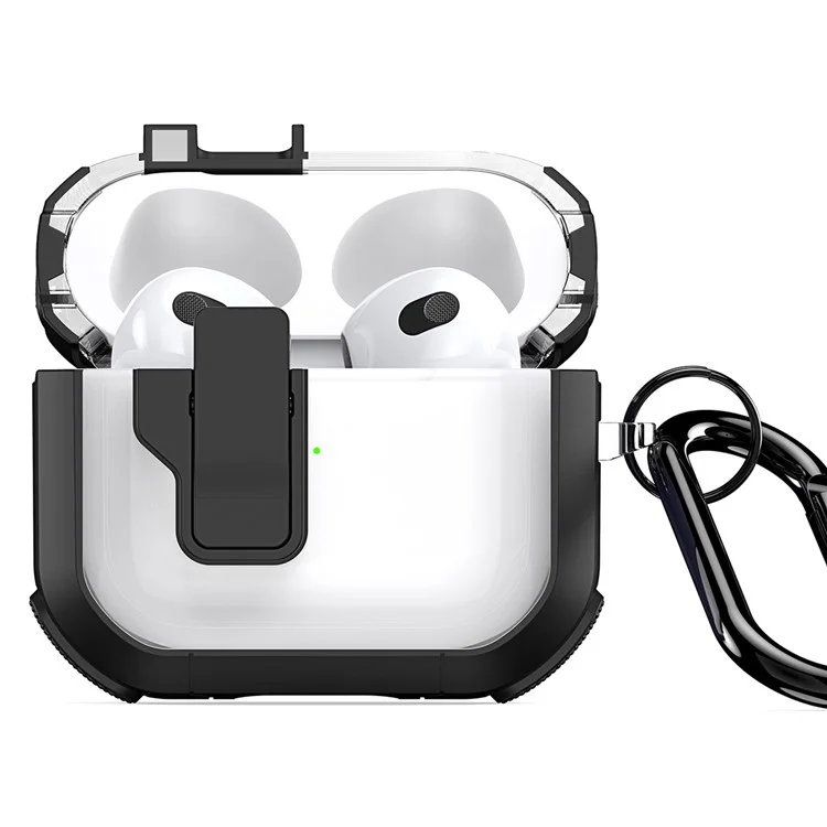DUX DUCIS PECN Série pour Apple AirPods 3 Étui de protection pour écouteurs PC+TPU avec crochet - Noir+Noir