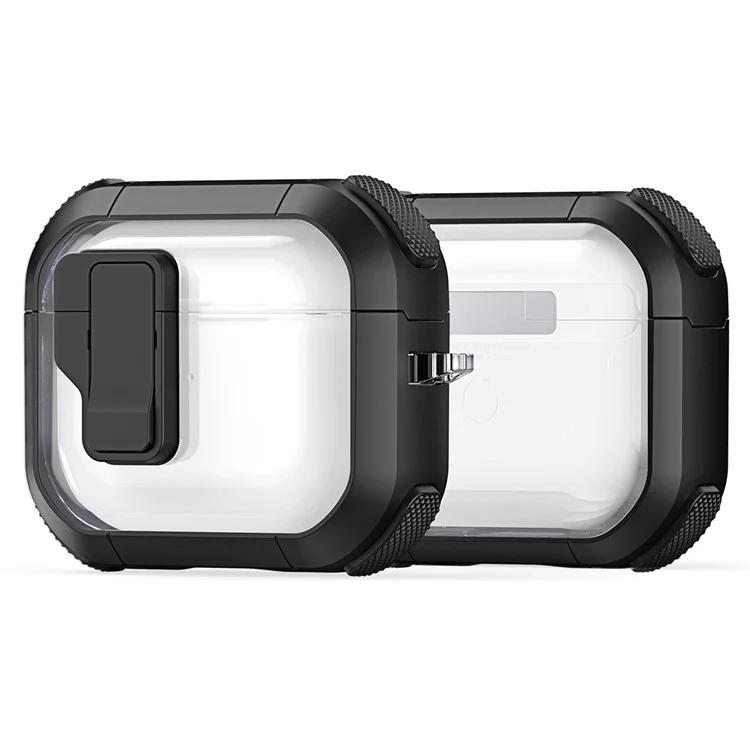 DUX DUCIS PECN Série pour Apple AirPods 3 Étui de protection pour écouteurs PC+TPU avec crochet - Noir+Noir