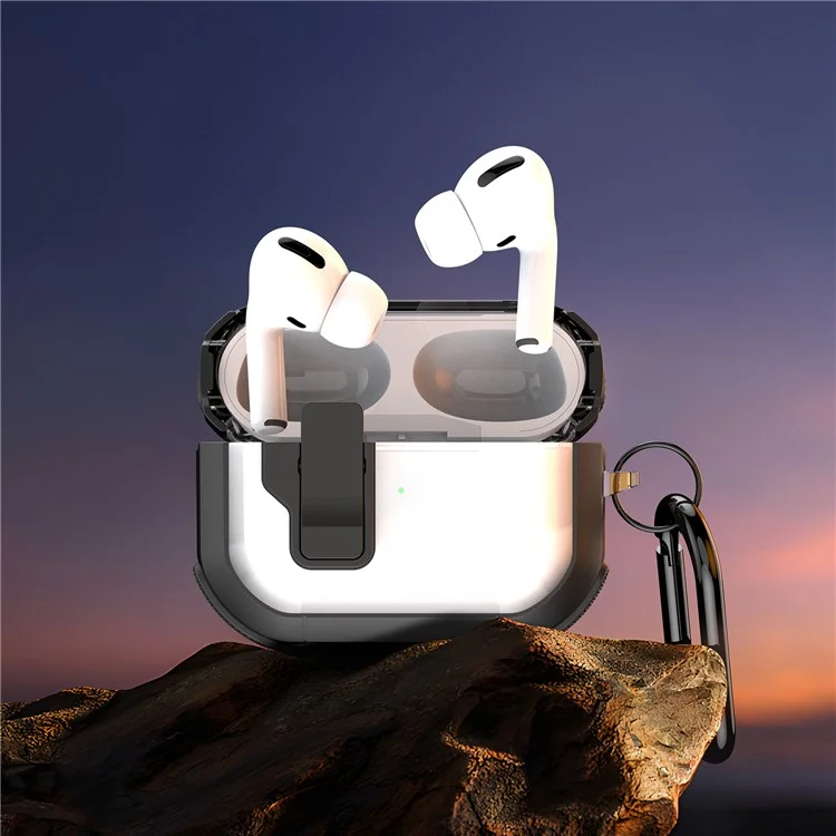 DUX DUCIS PECN Série pour Apple AirPods 3 Étui de protection pour écouteurs PC+TPU avec crochet - Noir+Noir