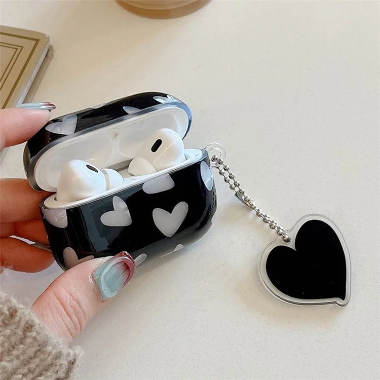 Pour Apple AirPods Pro Coque de protection en TPU texturée avec motif en forme de cœur - Noir