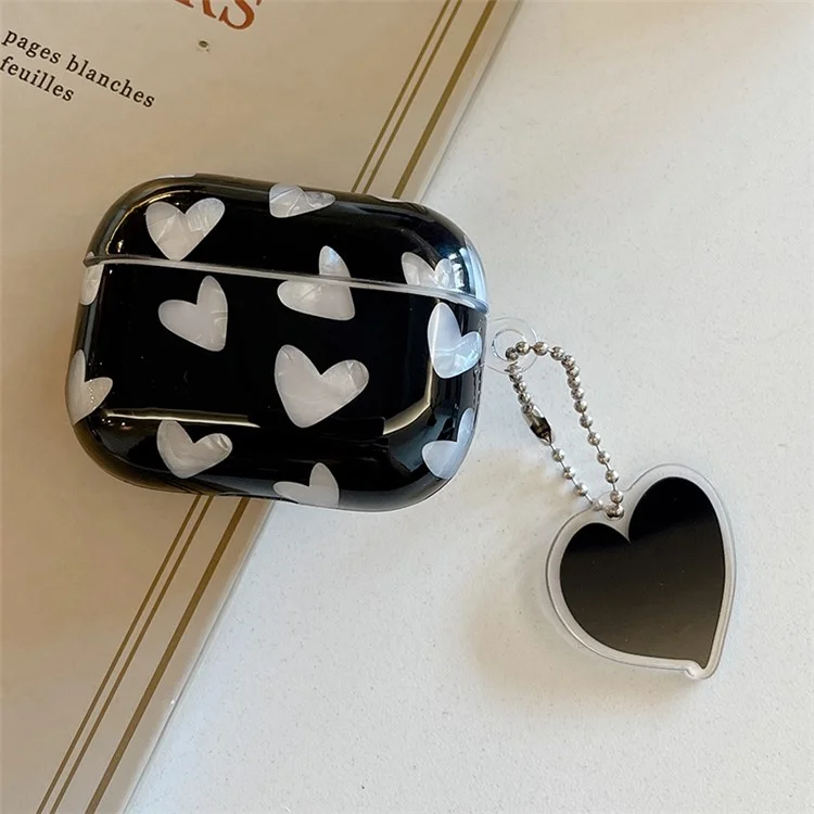 Pour Apple AirPods Pro Coque de protection en TPU texturée avec motif en forme de cœur - Noir