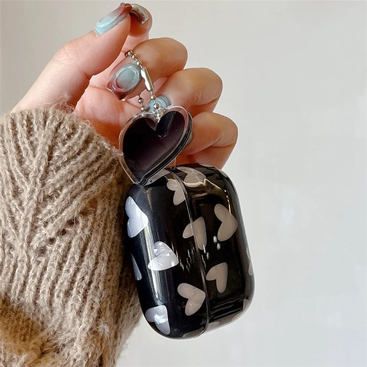 Pour Apple AirPods Pro Coque de protection en TPU texturée avec motif en forme de cœur - Noir