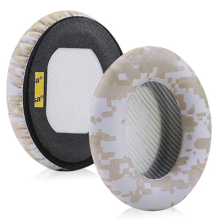 For BOSE QC35  /  QC35 II Camouflage Pattern Protein Leather + Sponge Ear Cushions with Crowbar - Grey Camouflage+Black Pad