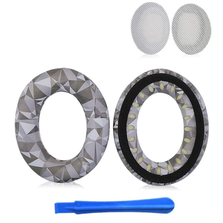 For BOSE QC35  /  QC35 II Camouflage Pattern Protein Leather + Sponge Ear Cushions with Crowbar - Diamond Camouflage+White Pad