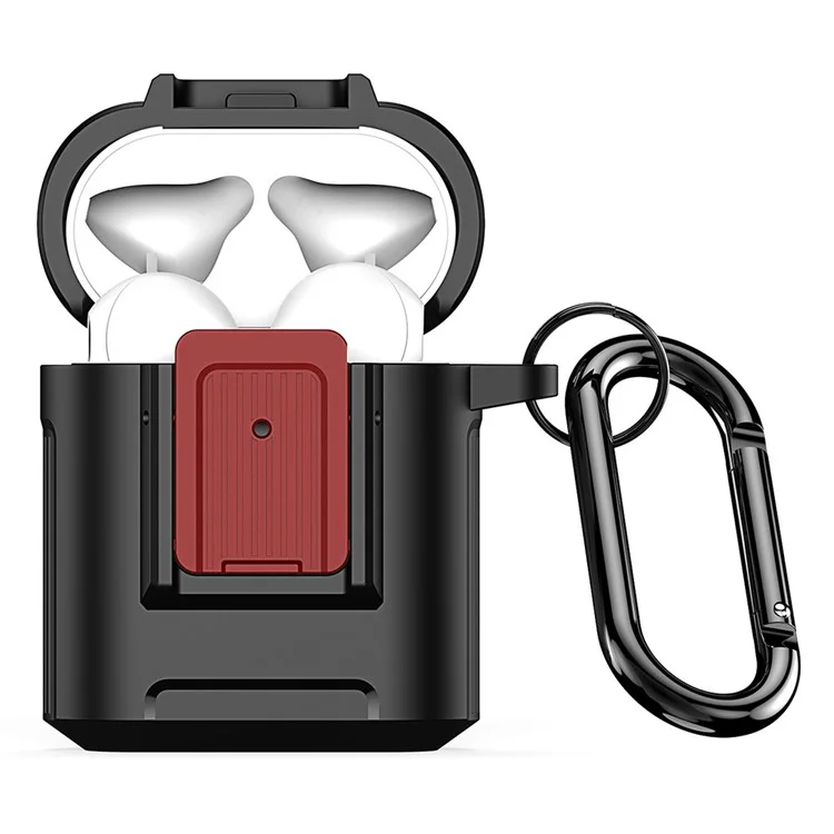 Dux Ducis Pech Series Case de Protección Para Apple AirPods 1 / 2 Cubierta a Prueba de Choque de Cuerpo Completo Con Gancho - Negro / Rojo