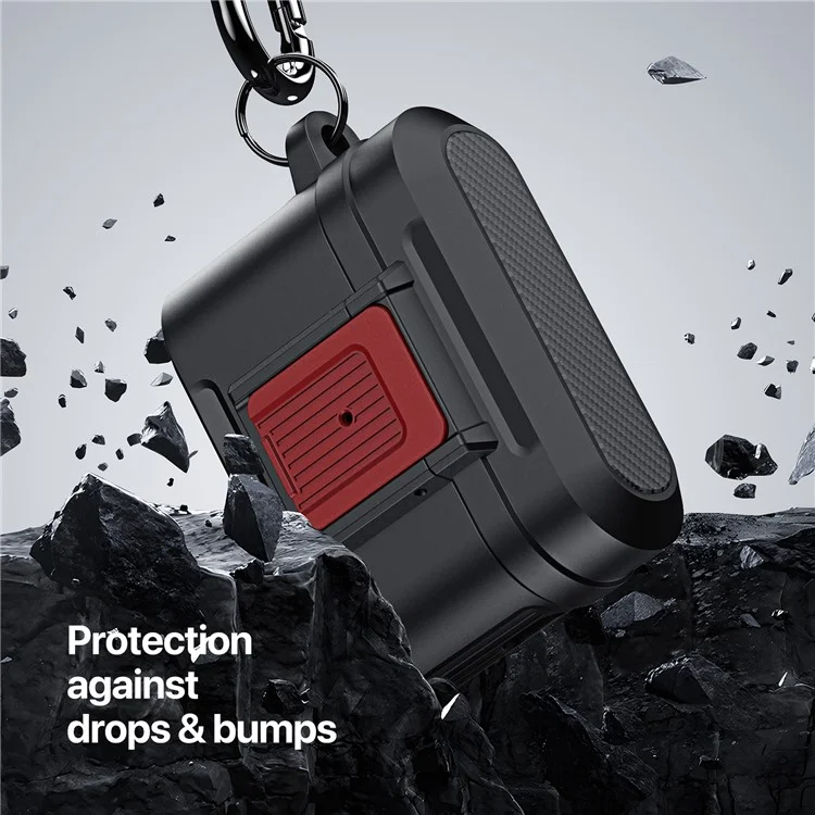 DUX DUCIS PECH Series for Apple AirPods Pro 2 Protective Case Armor Earphone Cover with Keychain - Black  /  Red