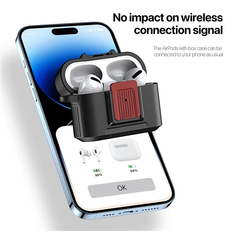 Serie Dux Ducis Pech Para AirPods Pro 2 Cubierta de Auriculares de Armadura de Caja Protectora Con Llavero - Negro / Rojo