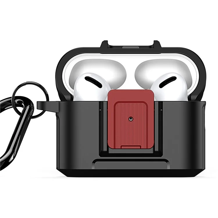DUX DUCIS PECH Series para Apple AirPods Pro Case PC+TPU Capa de Fone de Ouvido com Gancho - Preto / Vermelho