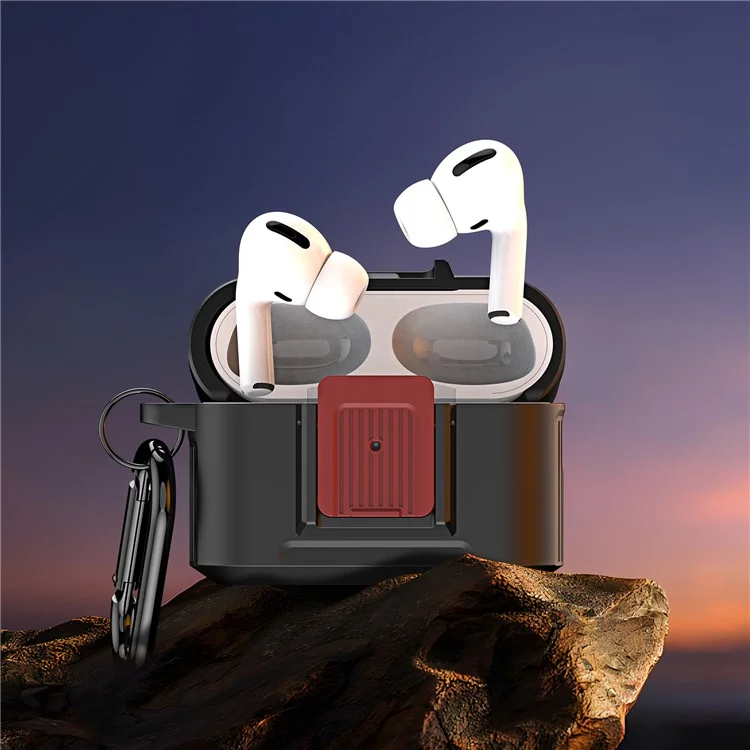 DUX DUCIS PECH Series para Apple AirPods Pro Case PC+TPU Capa de Fone de Ouvido com Gancho - Preto / Vermelho