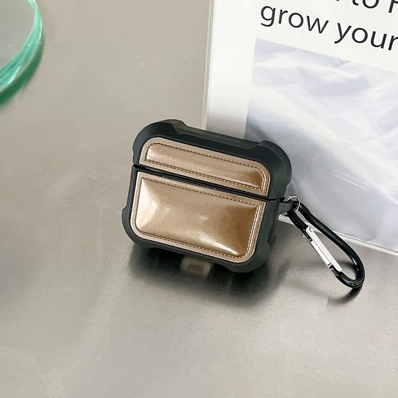 For AirPods Pro 2 / Pro Down Jacket Design TPU Cover Wireless Earphone Protective Case with Anti-lost Buckle - Brown