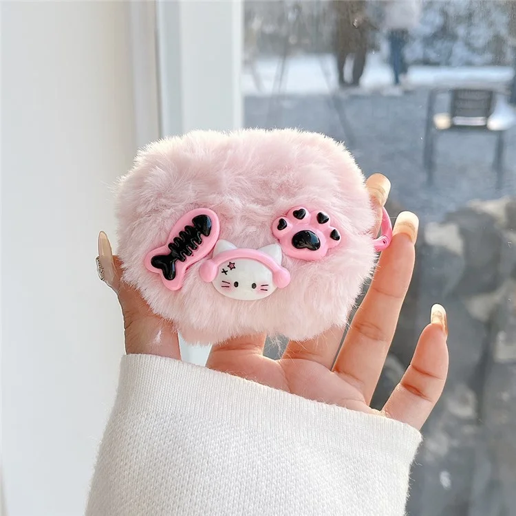 Для Apple AirPods 3 Bluetooth Earphone Protection Case Cartoon Design Plush+TPU Cover with Ring Buckle
