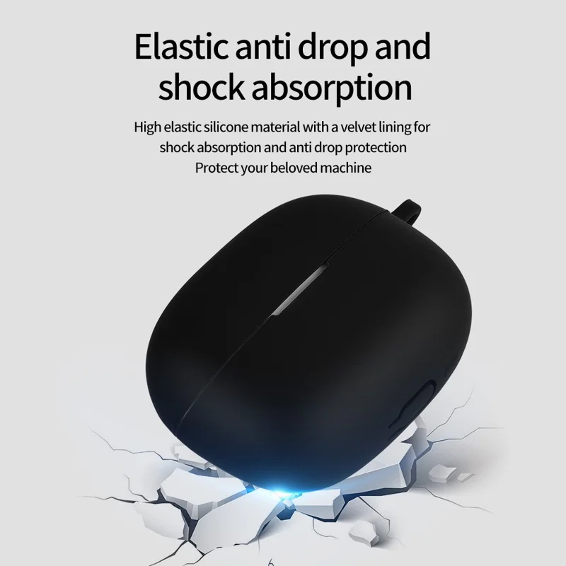 For Redmi Buds 5 Pro Silicone Case Earphone Cover Bluetooth-compatible Headphone Sleeve with Buckle - Midnight Blue