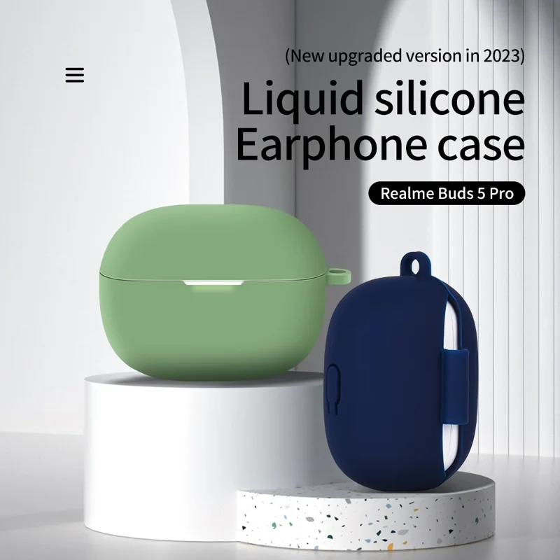 For Redmi Buds 5 Pro Silicone Case Earphone Cover Bluetooth-compatible Headphone Sleeve with Buckle - Matcha Green