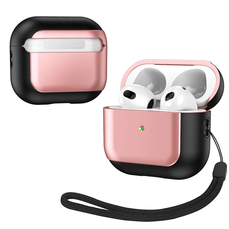 Für Apple AirPods 3 Kopfhörergehäuse Soft TPU Stoßfestes Cover mit Schlüsselband - Roségold