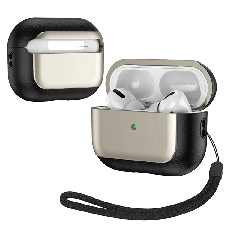 Per AirPods Pro 2 TPU Case Litchi Texture Fall Prevention Earphone Cover con Cordino - Titanium Grey