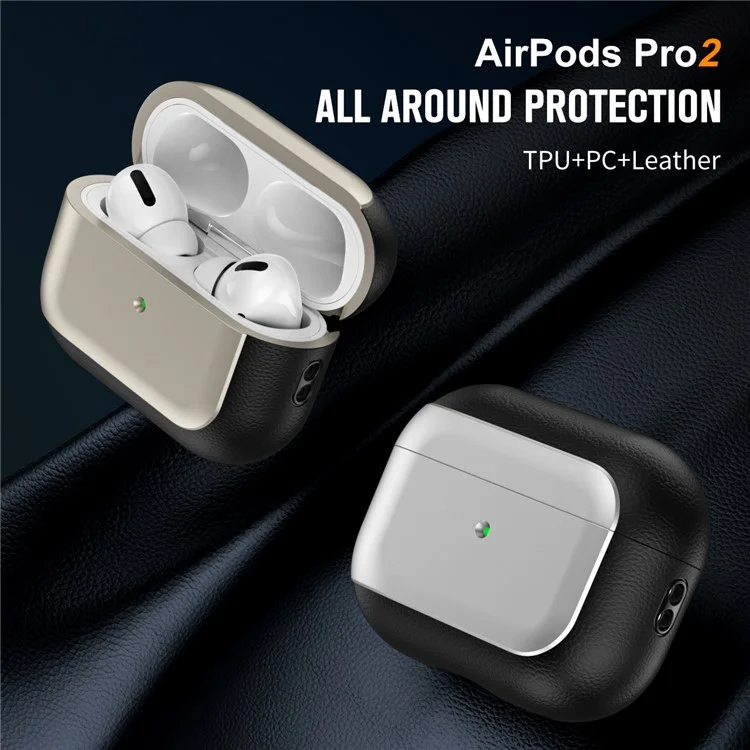 Per AirPods Pro 2 TPU Case Litchi Texture Fall Prevention Earphone Cover con Cordino - Titanium Grey