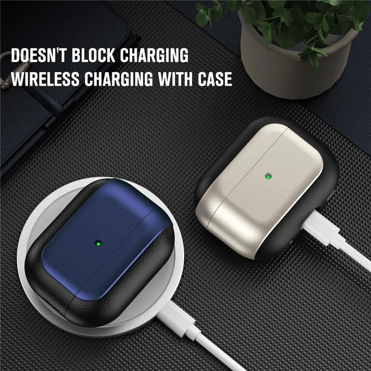 Per AirPods Pro 2 TPU Case Litchi Texture Fall Prevention Earphone Cover con Cordino - Titanium Grey
