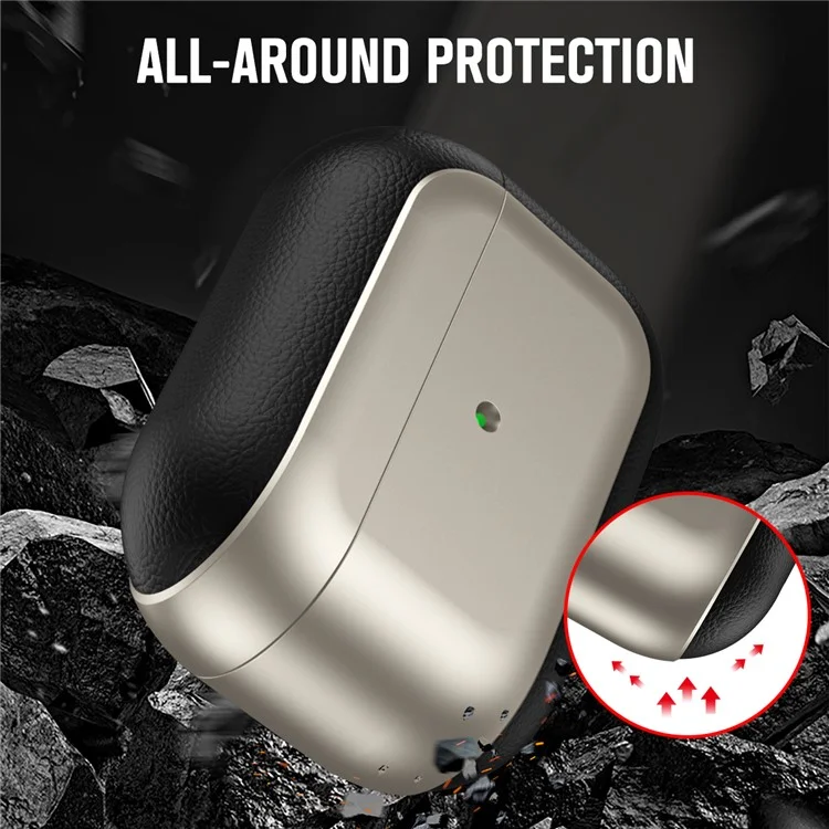 Per AirPods Pro 2 TPU Case Litchi Texture Fall Prevention Earphone Cover con Cordino - Titanium Grey