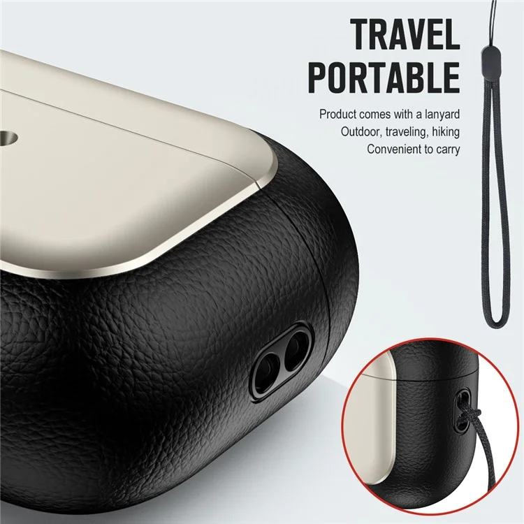 Per AirPods Pro 2 TPU Case Litchi Texture Fall Prevention Earphone Cover con Cordino - Titanium Grey
