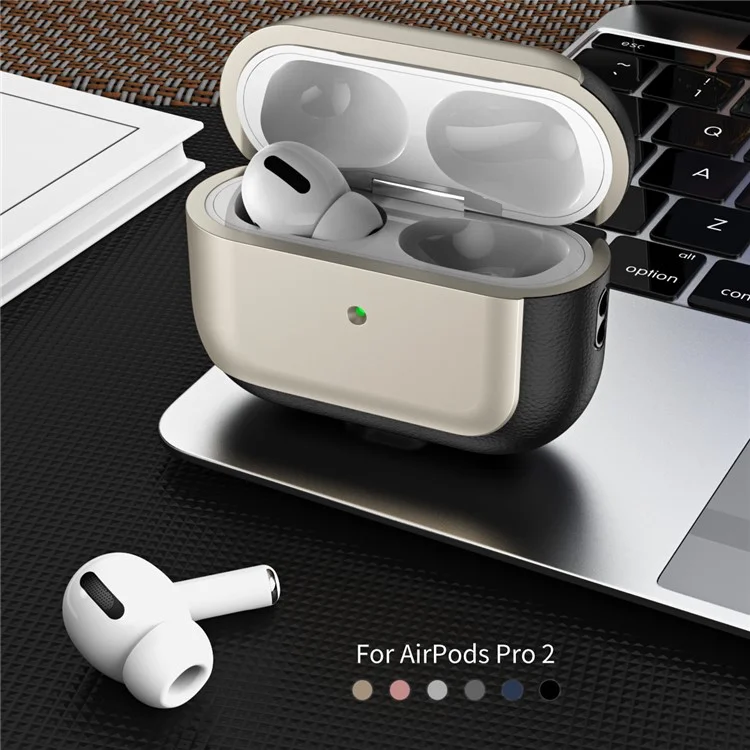 Per AirPods Pro 2 TPU Case Litchi Texture Fall Prevention Earphone Cover con Cordino - Titanium Grey