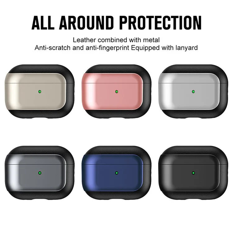 Per AirPods Pro 2 TPU Case Litchi Texture Fall Prevention Earphone Cover con Cordino - Titanium Grey