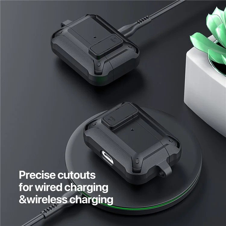 DUX DUCIS PECO Series para Apple AirPods Pro Earbuds Cover Secure Lock Design Shockproof Shell - Preto