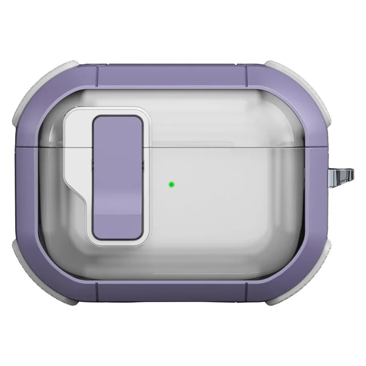 Para AirPods Pro 2 Estuche para auriculares Funda protectora de TPU+PC transparente y clara para auriculares con hebilla - Púrpura claro transparente