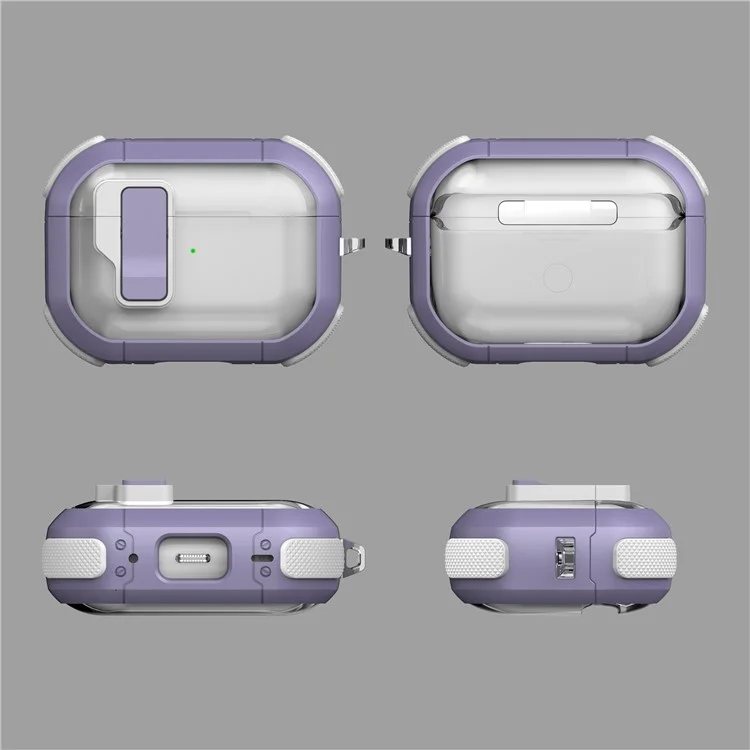 Para AirPods Pro 2 Estuche para auriculares Funda protectora de TPU+PC transparente y clara para auriculares con hebilla - Púrpura claro transparente