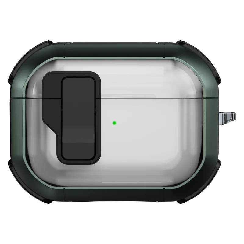 For AirPods Pro 2 Earphone Case TPU+PC Rugged Clear Earbuds Cover with Buckle - Transparent Army Green