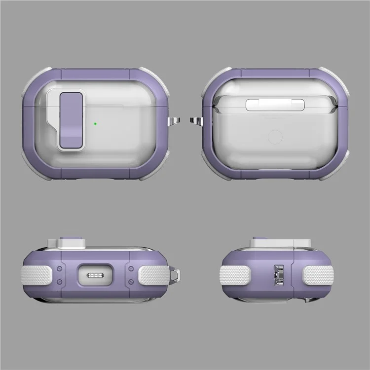 Para AirPods Pro Clear Earphone Case con Hebilla TPU+PC Funda de Auriculares Bluetooth - Transparente Morado Claro