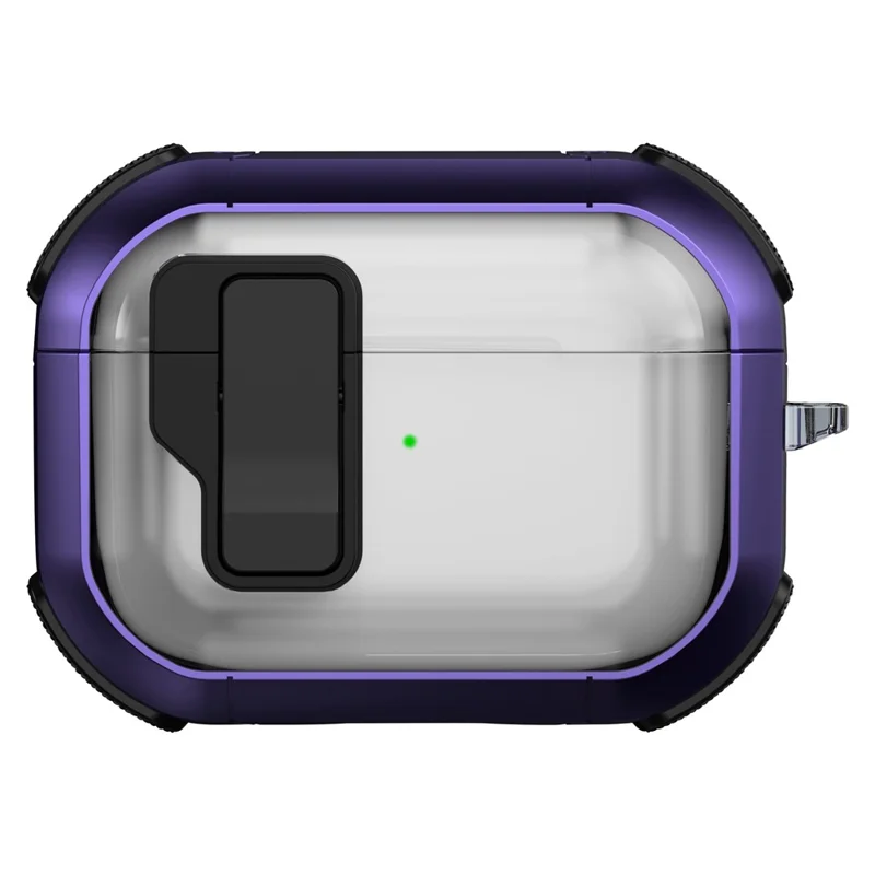 For AirPods Pro Clear Earphone Case with Buckle TPU+PC Bluetooth-compatible Earbuds Cover - Transparent Dark Purple