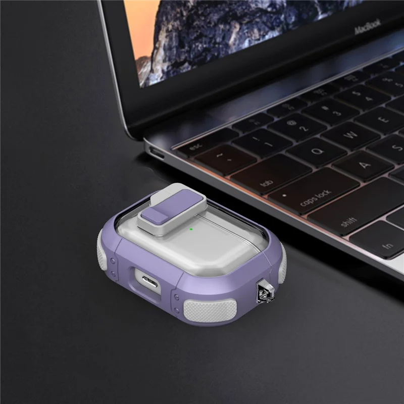For AirPods Pro Clear Earphone Case with Buckle TPU+PC Bluetooth-compatible Earbuds Cover - Transparent Dark Purple