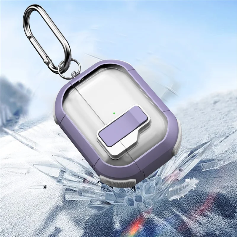 For AirPods Pro Clear Earphone Case with Buckle TPU+PC Bluetooth-compatible Earbuds Cover - Transparent Dark Purple