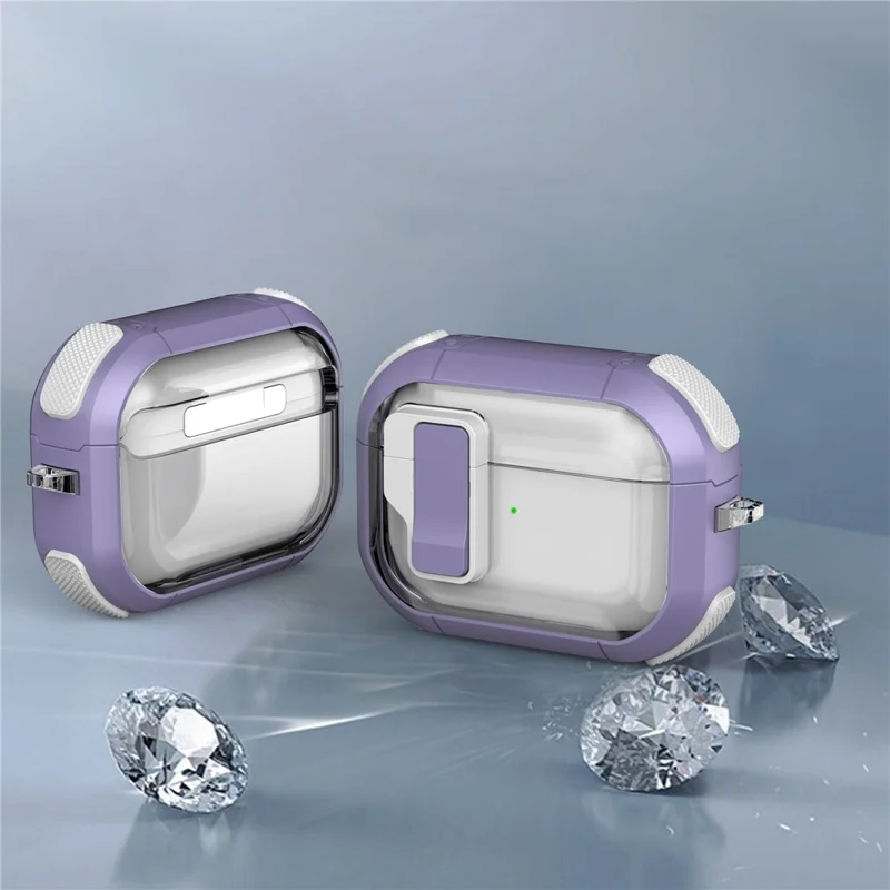 For AirPods Pro Clear Earphone Case with Buckle TPU+PC Bluetooth-compatible Earbuds Cover - Transparent Dark Purple