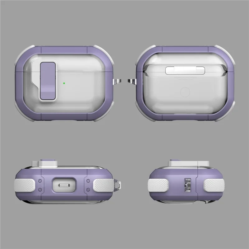 For AirPods Pro Clear Earphone Case with Buckle TPU+PC Bluetooth-compatible Earbuds Cover - Transparent Dark Purple
