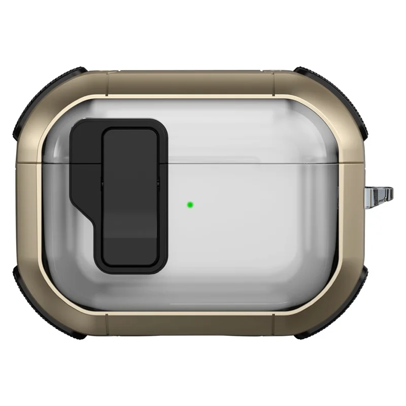 For AirPods Pro Clear Earphone Case with Buckle TPU+PC Bluetooth-compatible Earbuds Cover - Transparent Gold