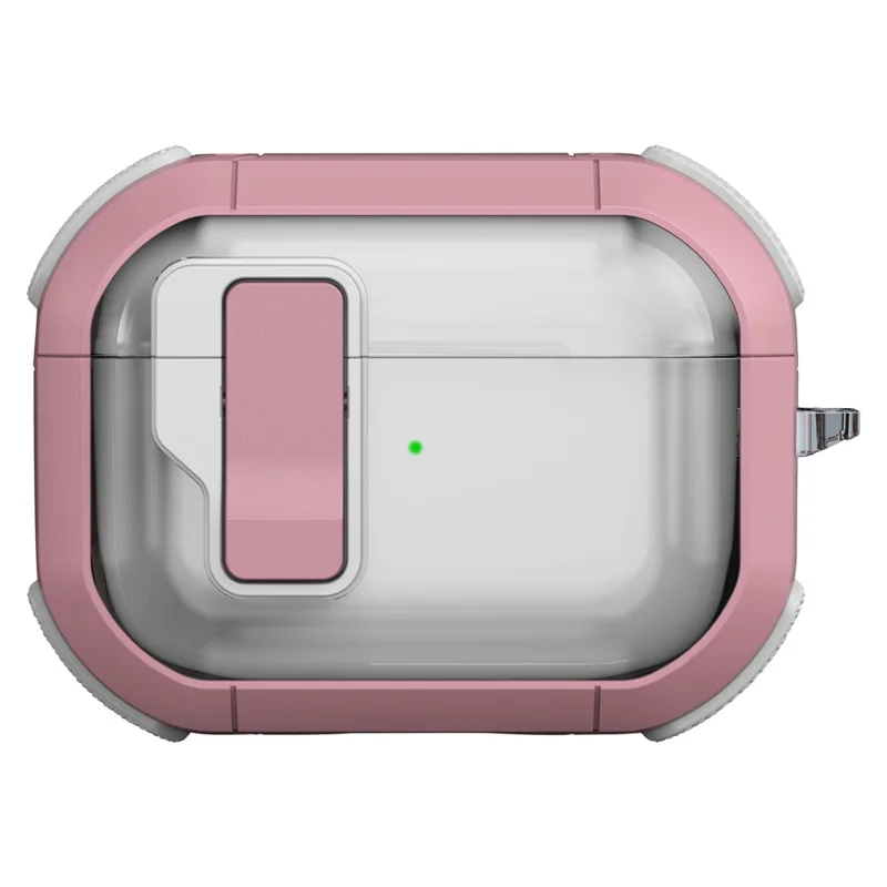 For AirPods Pro Clear Earphone Case with Buckle TPU+PC Bluetooth-compatible Earbuds Cover - ransparent Pink