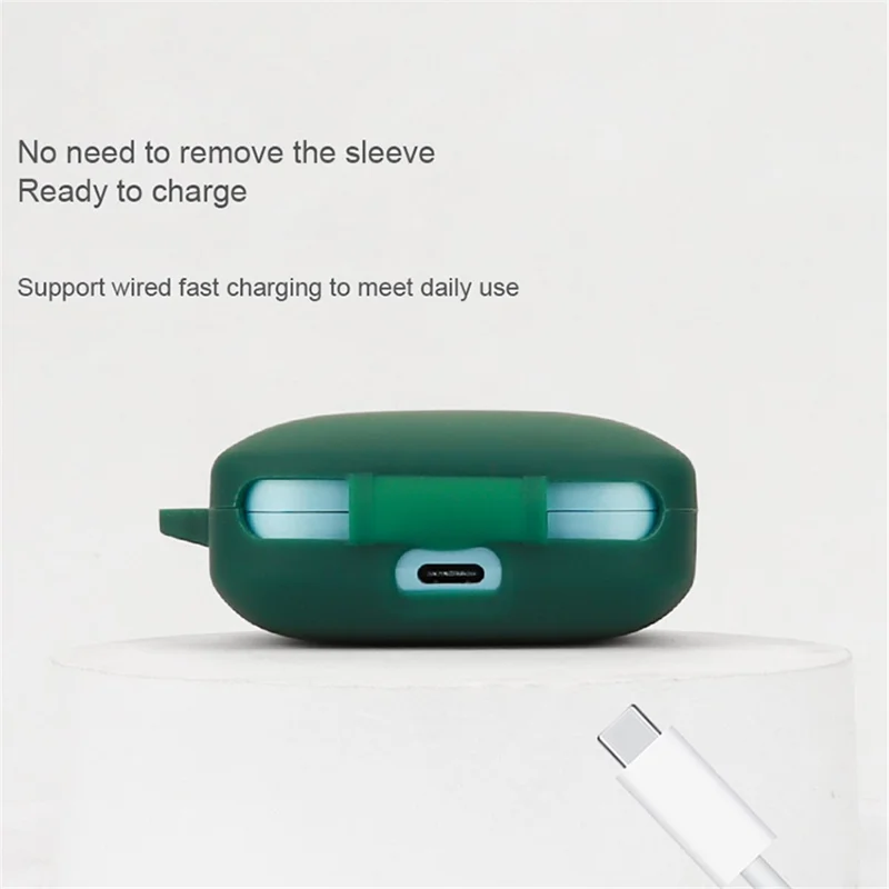 For OnePlus Buds 3 Silicone Case Bluetooth-compatible Headset Sleeve Cover with Buckle - Blackish Green