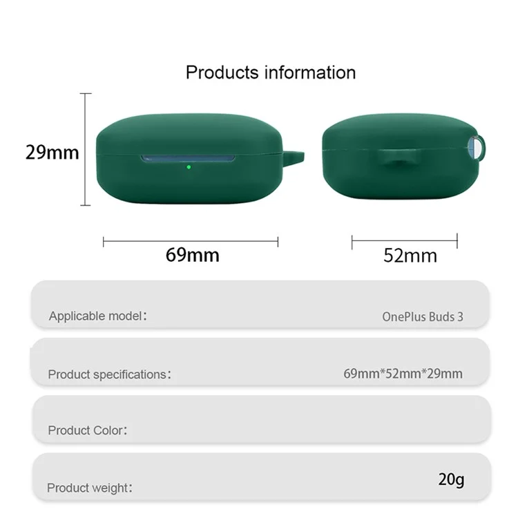 For OnePlus Buds 3 Silicone Case Bluetooth-compatible Headset Sleeve Cover with Buckle - Blackish Green