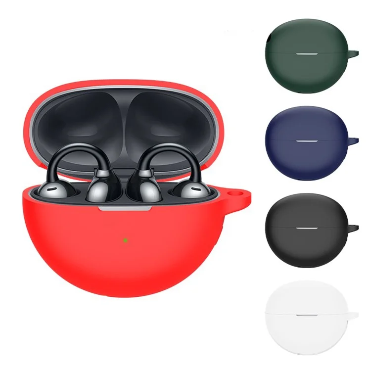 Silicone Case for Huawei FreeClip Earphone Cover Bluetooth-compatible Headset Sleeve with Buckle - Blackish Green