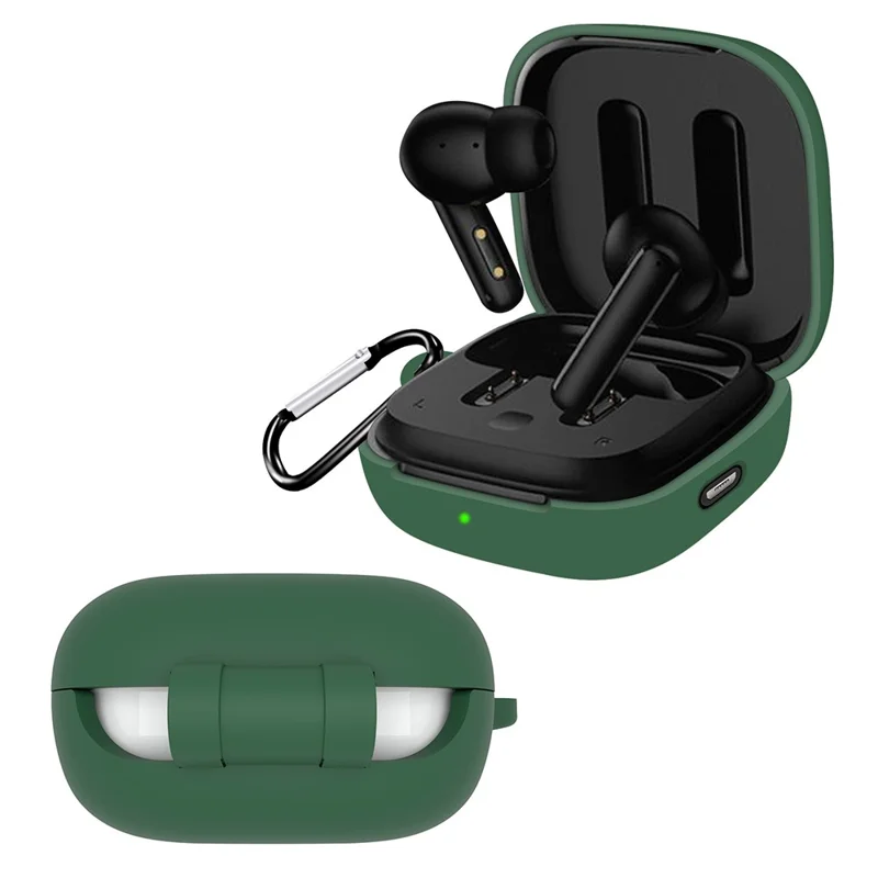 For QCY T13 ANC Earphone Cover Sleeve Silicone Case with Buckle - Blackish Green