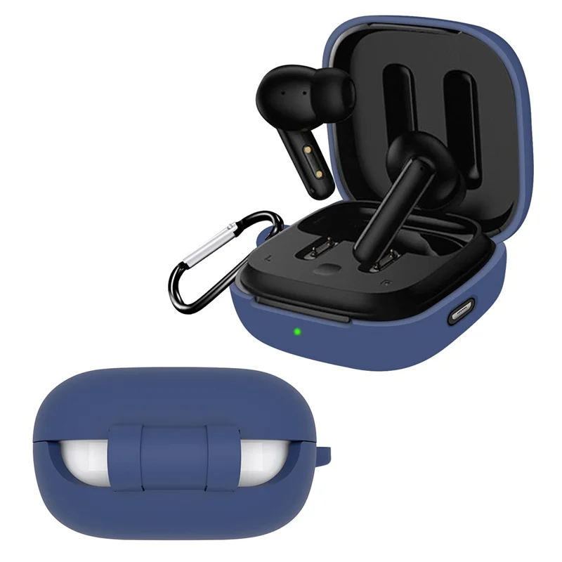 For QCY T13 ANC Earphone Cover Sleeve Silicone Case with Buckle - Dark Blue