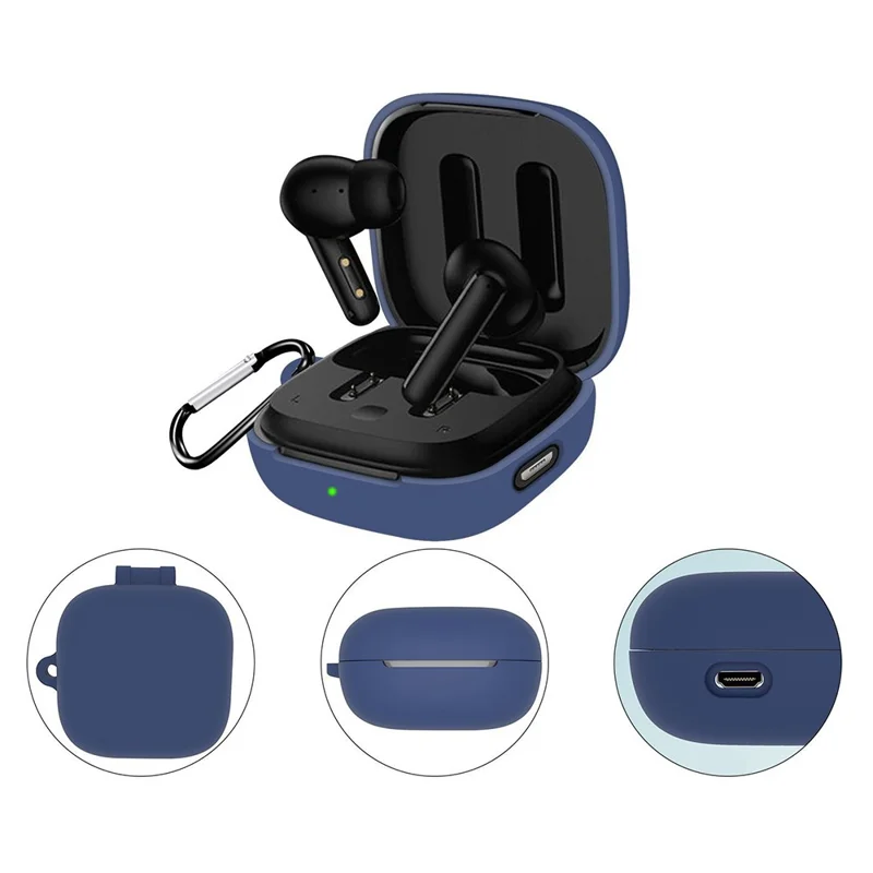 For QCY T13 ANC Earphone Cover Sleeve Silicone Case with Buckle - Dark Blue