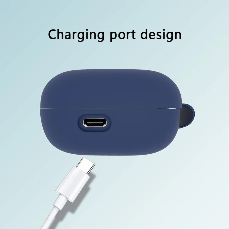 For QCY T13 ANC Earphone Cover Sleeve Silicone Case with Buckle - Dark Blue