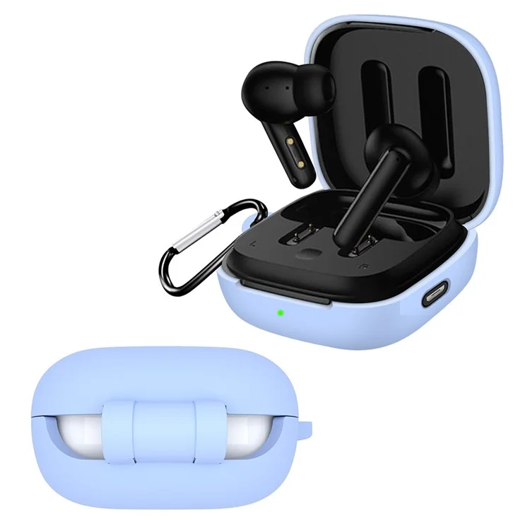 For QCY T13 ANC Earphone Cover Sleeve Silicone Case with Buckle - Sky Blue
