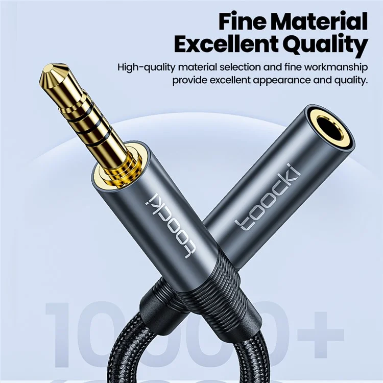 TOOCKI TQ-X41 Cabo de Áudio de 3,5mm de Macho para Fêmea 1m 4 Seções Cabo de Extensão AUX para Microfone - Cinza