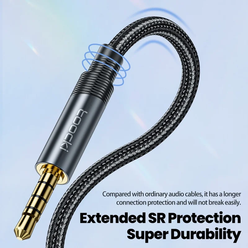 TOOCKI TQ-X41 Audio Extension Cable 2m 4 Section 3.5mm Stereo Jack Male to Female Cable - Grey