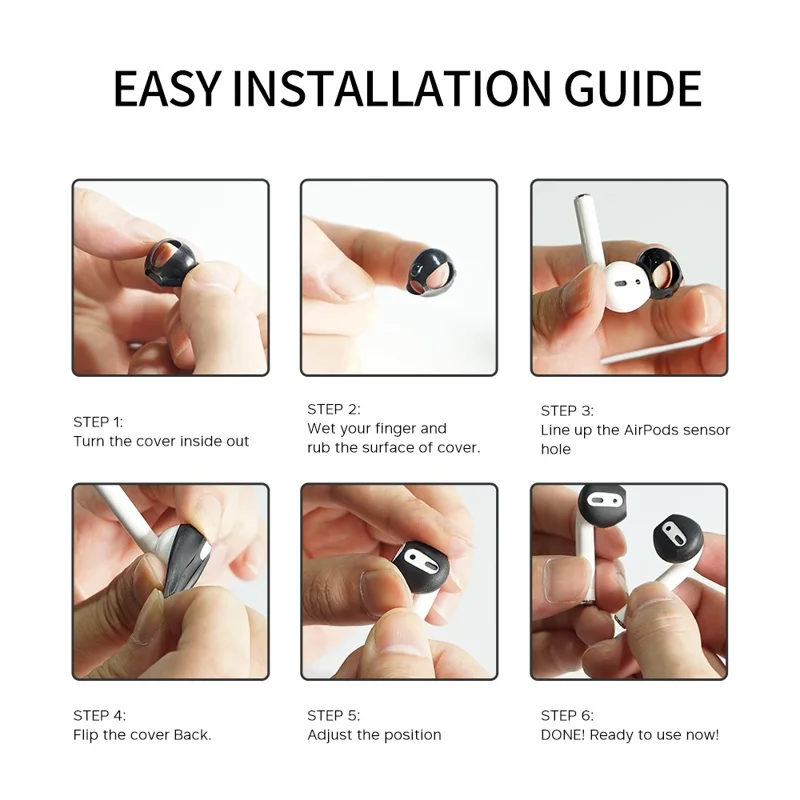 AHASTYLE PT76 For Apple AirPods 1 / 2 1 Pair Size L Slim Earbuds Cover Earphone Silicone Sleeve - Black