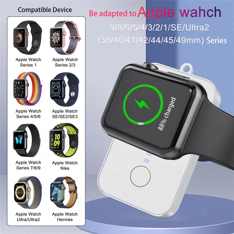 1200mAh Portable Charger Mini Magnetic Wireless Power Bank with Keychain for iWatch Series - Silver